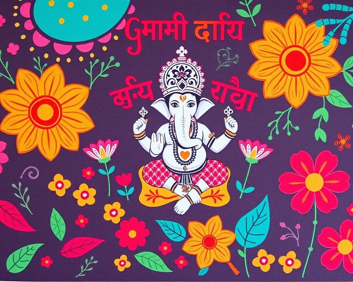 Bohemian Ganpati Invitation Card in Marathi Colorful Design