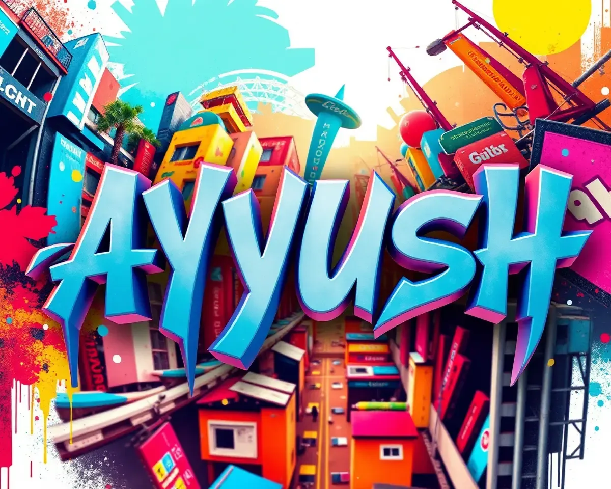 Bold **Ayush** in Graffiti Cityscape