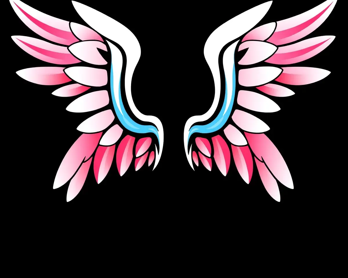Bold Angel Wings in Bright Colors on Black Background