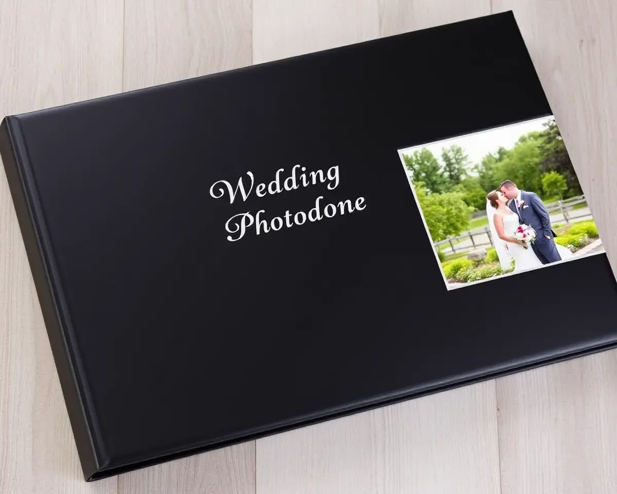 Bold Black Wedding Album with Silver Foil-Stamped Title