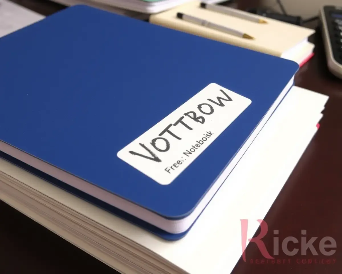 Bold Font Name Sticker on Bright Blue Notebook Cover