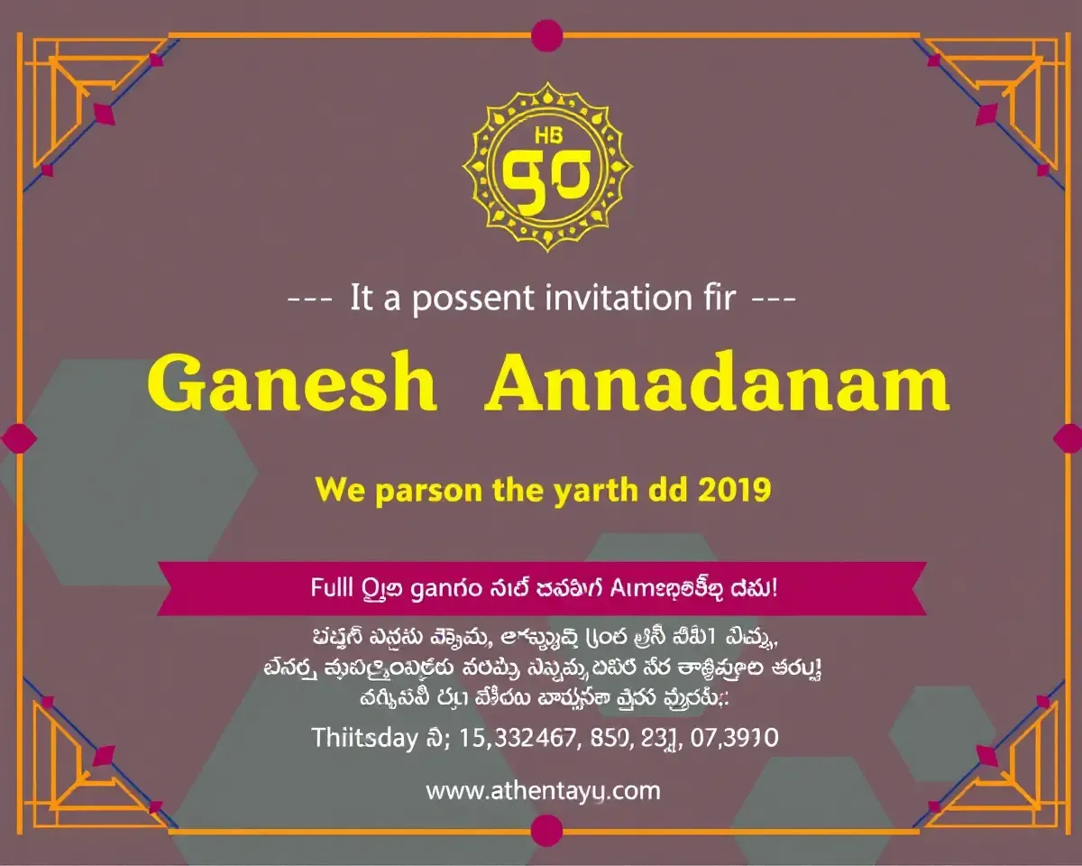Bold Geometric Digital Invitation for Ganesh Annadanam in Telugu