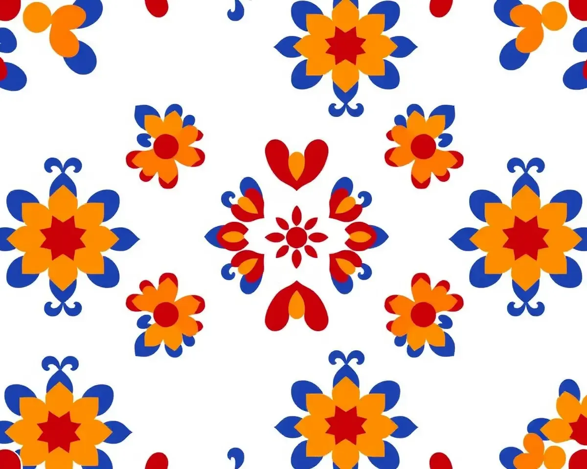 Bold Geometric Pookkalam Pattern in Red Blue Yellow