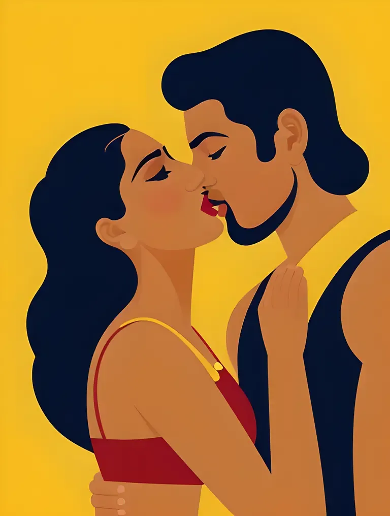 Bold Graphic Radha and Krishna's Passionate Kiss