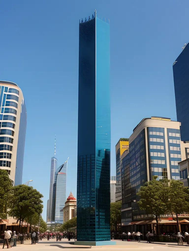 Bold Kaliamman Sculpture in Modern City Square with Urban Skyscrapers