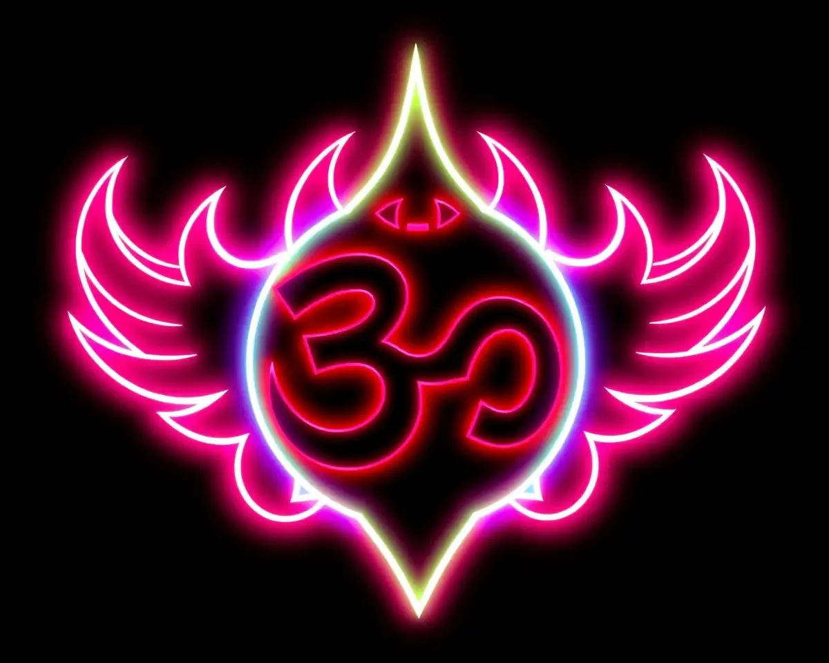 Bold Neon Om Shanti Logo with Futuristic Design