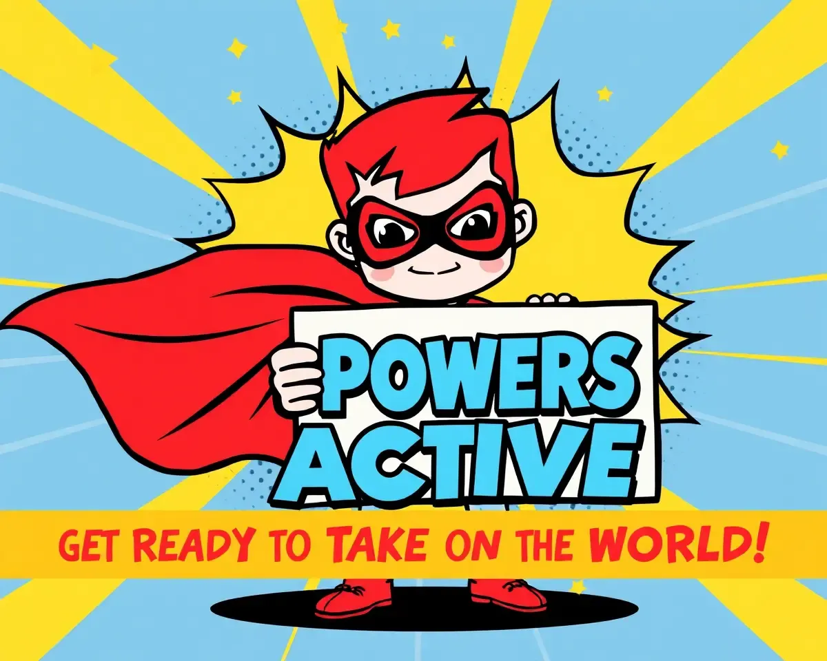 Bold Puberty Invitation with Superhero and World-Taking Sign