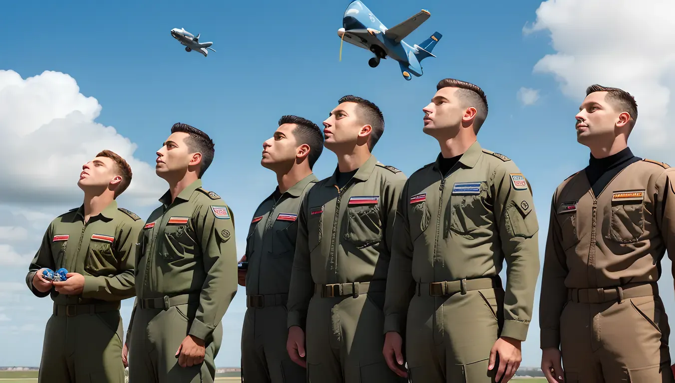 Boys in Air Force Uniforms with Toy Planes and Adventure