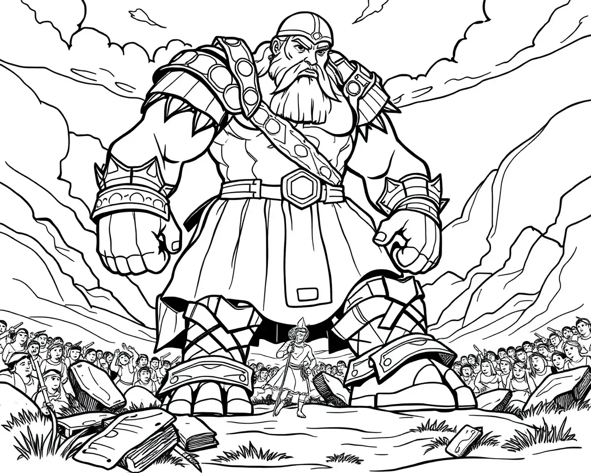 Brave David Faces Off Against Giant Goliath Coloring Page