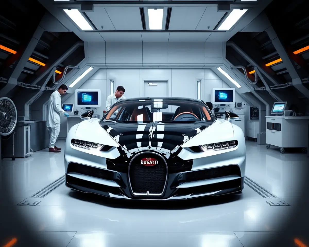 Bugatti Chiron in High-Tech Laboratory with Scientists