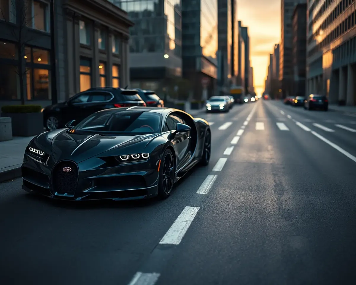 Bugatti Chiron on Sleek City Street at Dusk