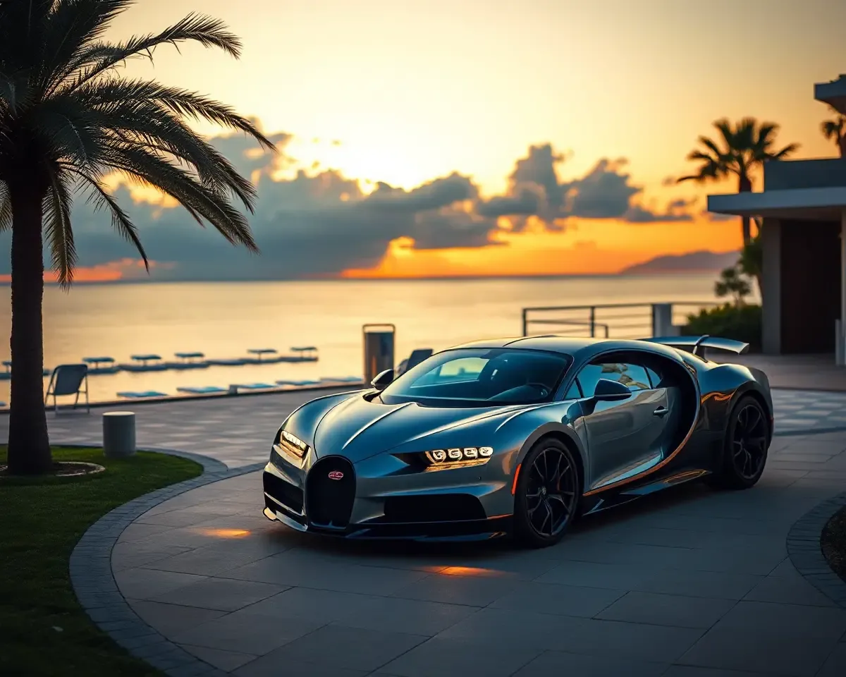 Bugatti Divo Luxurious Beachside Sunset Parking