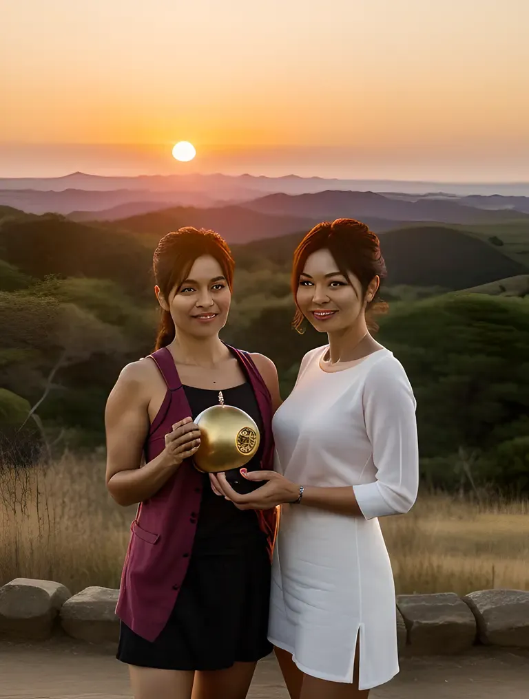 Bulma and Oolong Hold Dragon Ball in Hopeful Scene