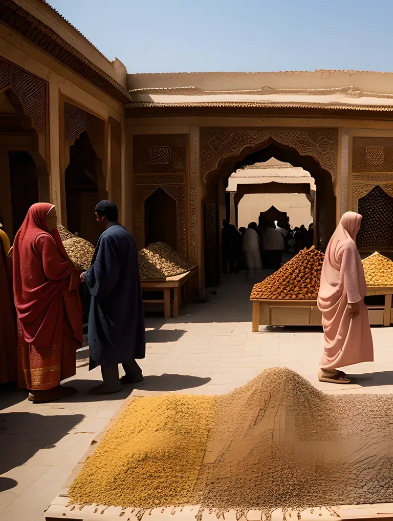 Bustling Bukhara Market with Exotic Spices and Textiles