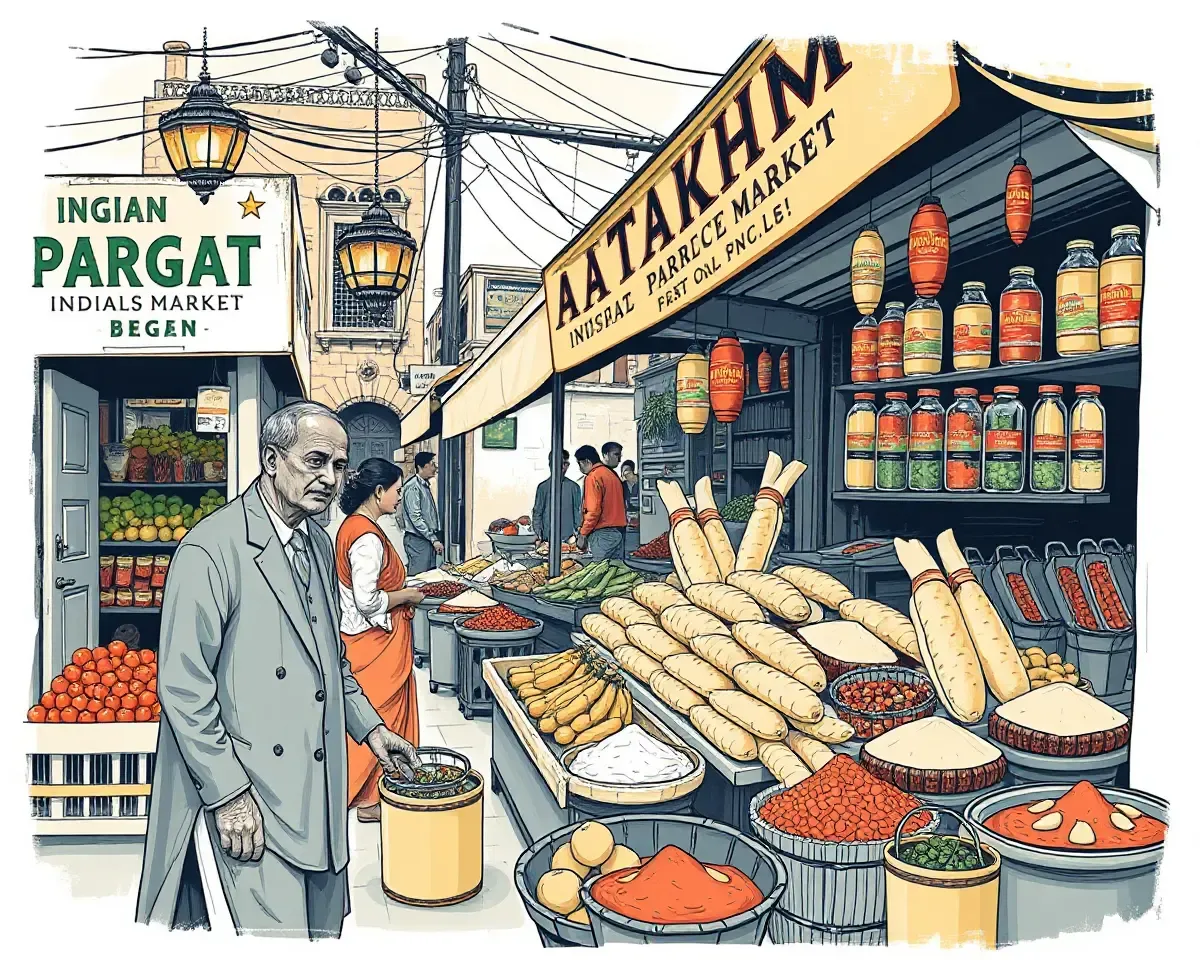 Bustling Indian Market with Aata Bread and Spices
