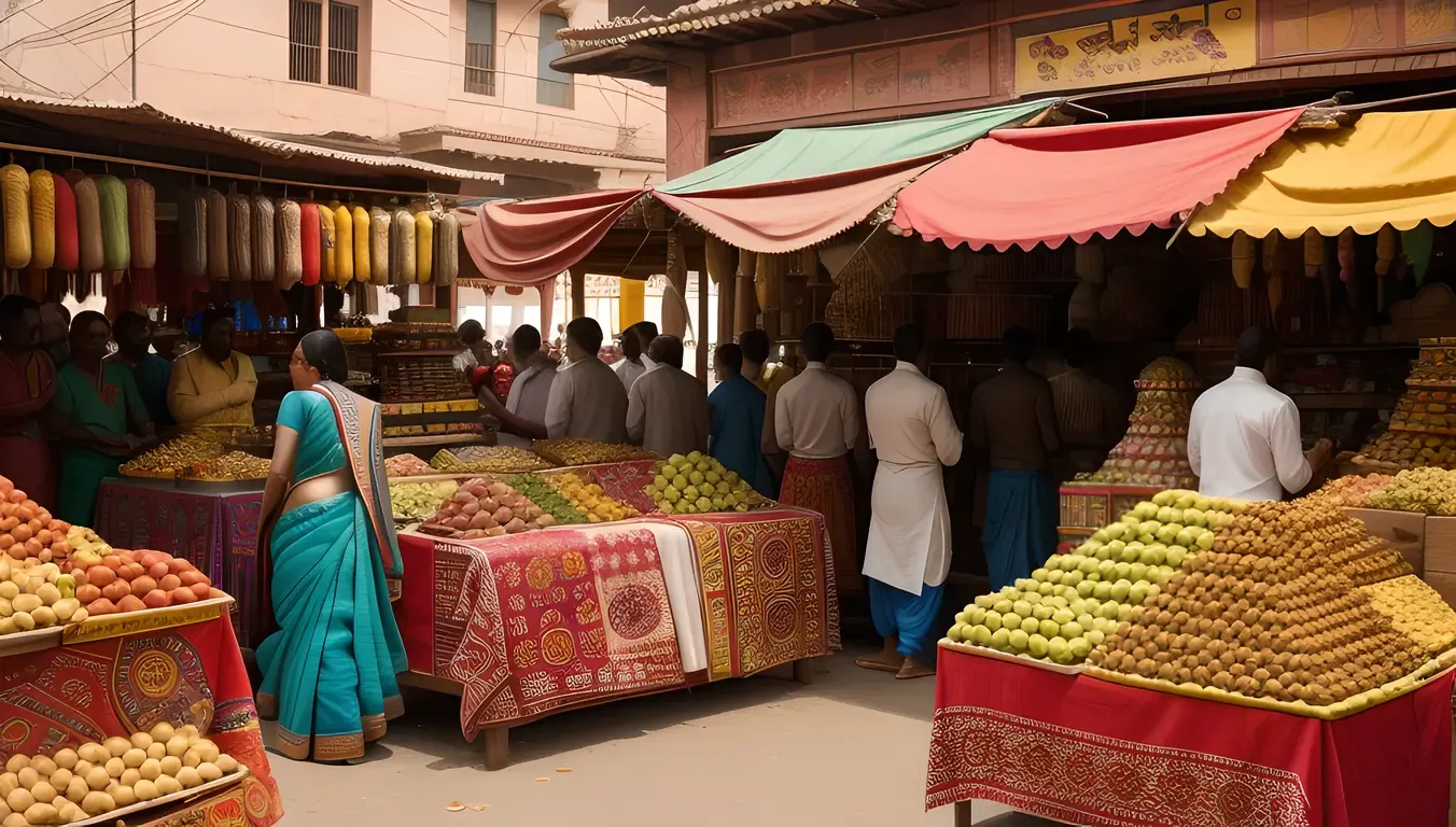 Bustling Kushti Market with Vibrant Colors and Patterns