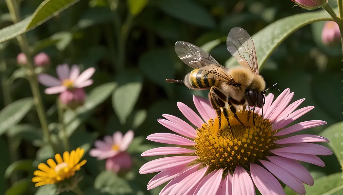 Busy Bee in Biopesticides Images Amidst Lush Green Foliage