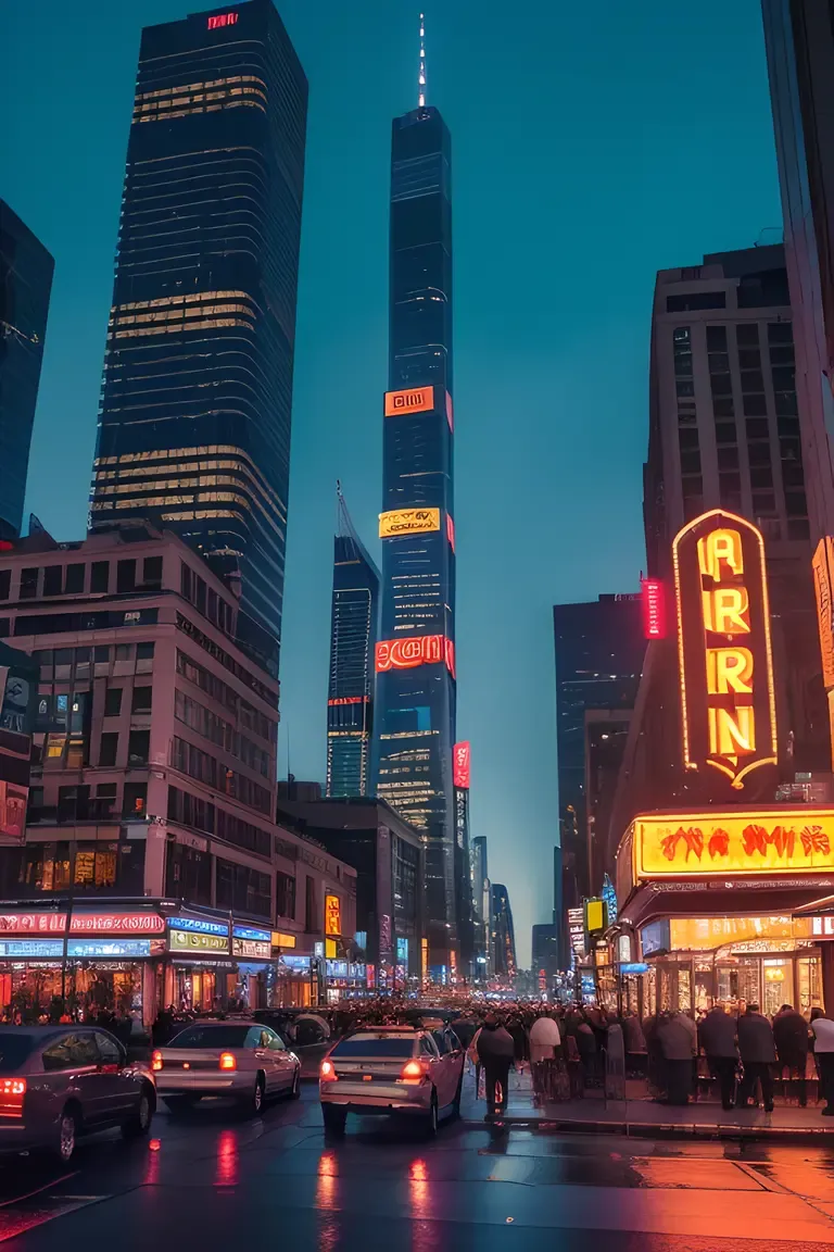 Busy City Street Scene Illuminated by Neon Aaaaa