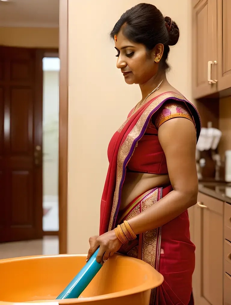 Busy Indian Bhabhi Managing Household Chores with Toddler