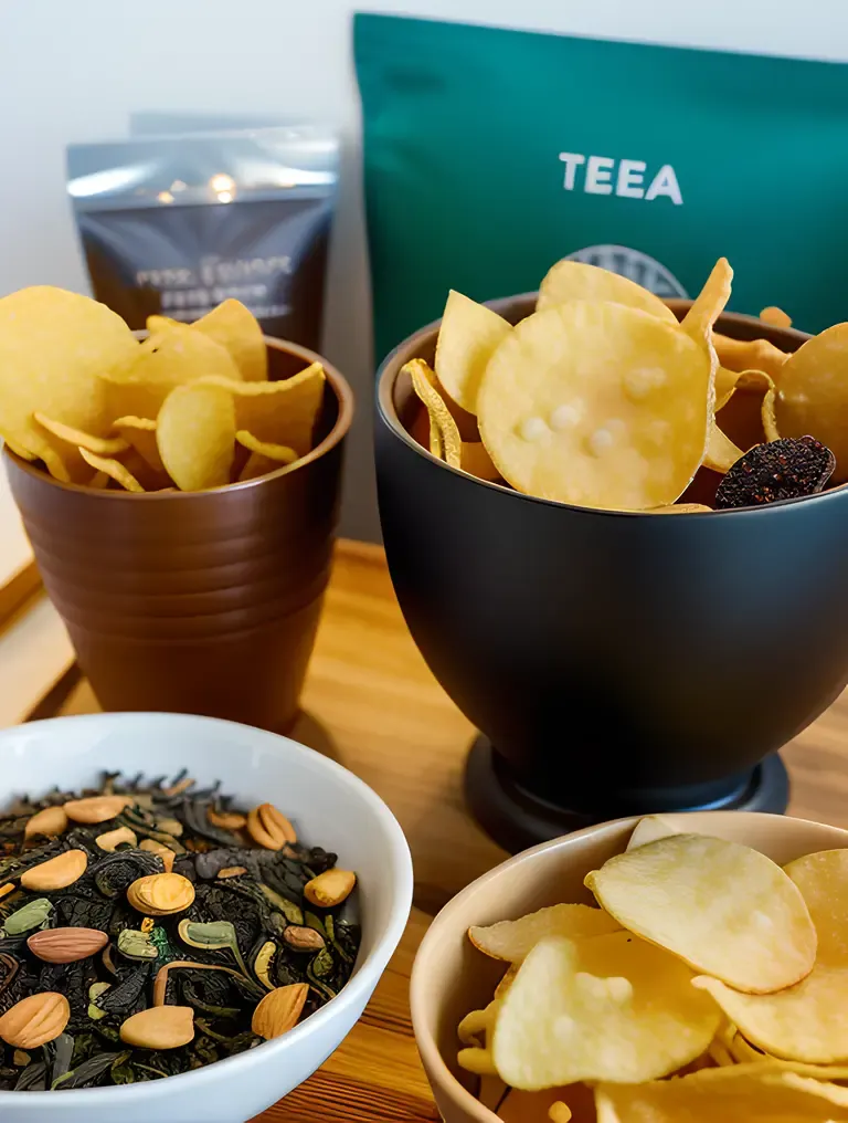 Busy Office Break Room with Tea and Snack Variety