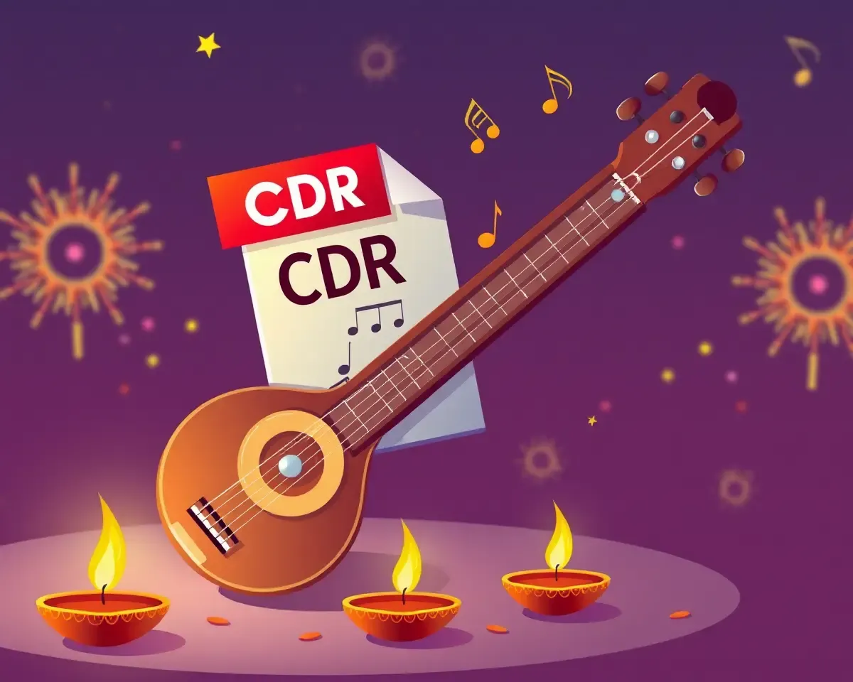 CDR File Musical Instrument with Diwali Notes