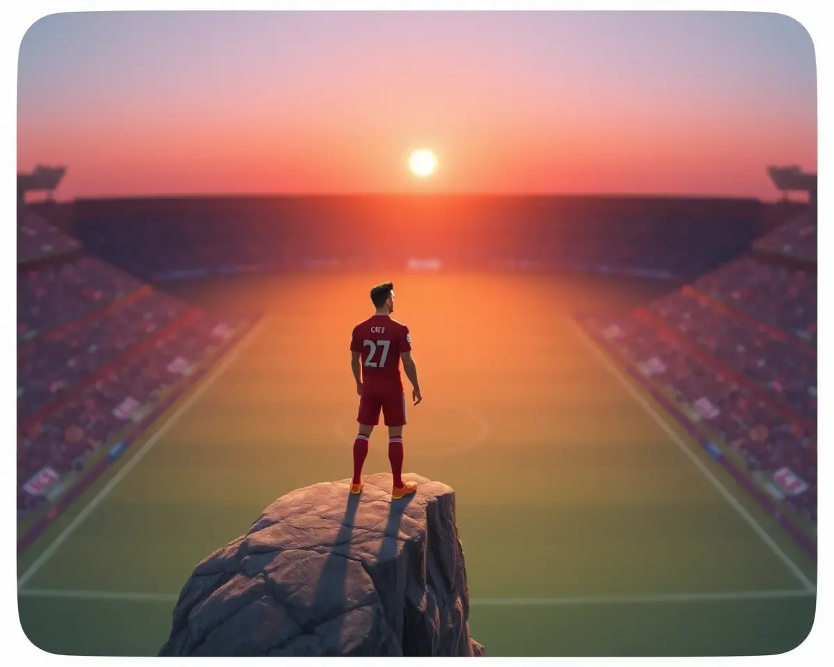 CR7 on Cliff with Football Fields and Sunset Illustration