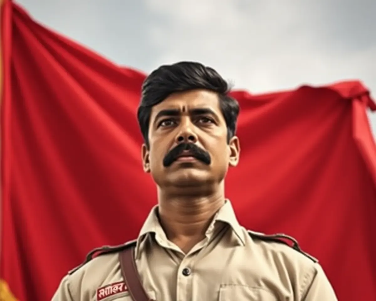 Chandrashekhar Azad's Bold Expression on Red Flag Background