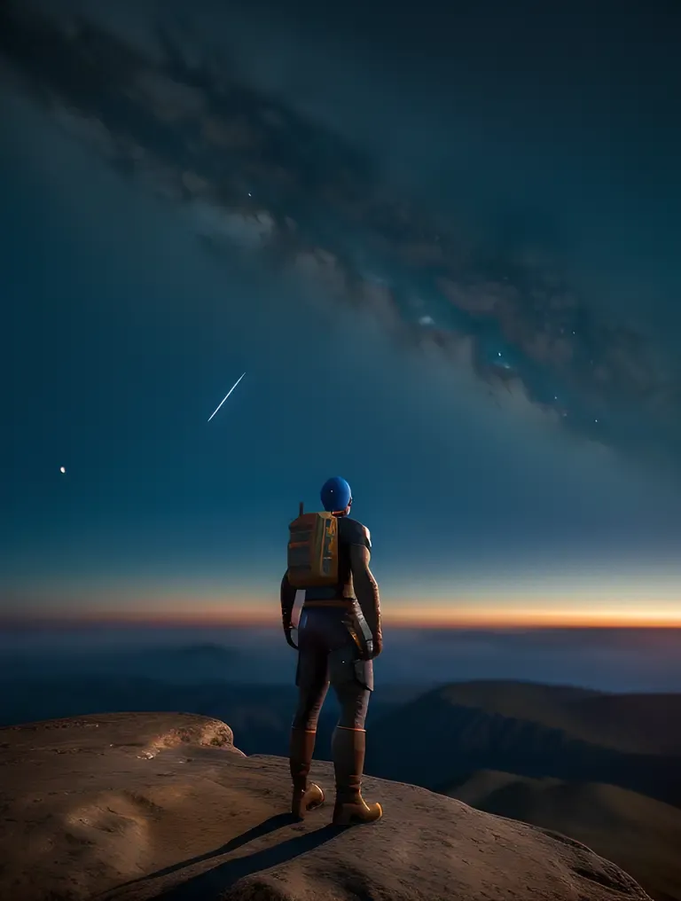 Chara on Cliff with Starry Night Sky and Shooting Stars