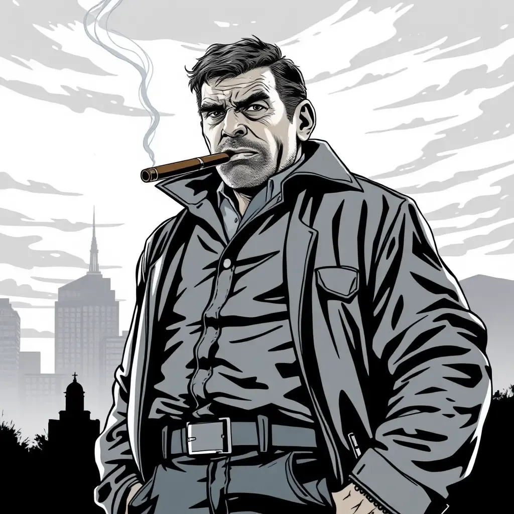 Charles Bronson's Tough Guy Image in Black and White Illustration