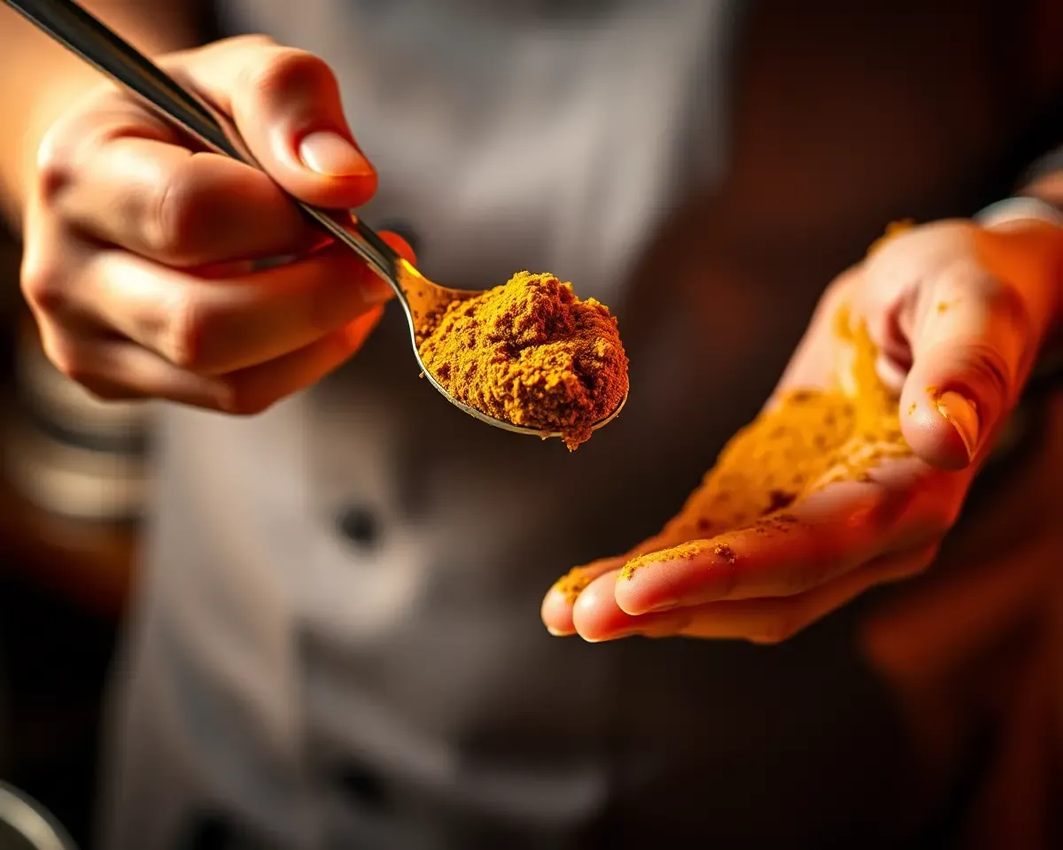 Chef's Hands Holding Masala with Warm Lighting Effect