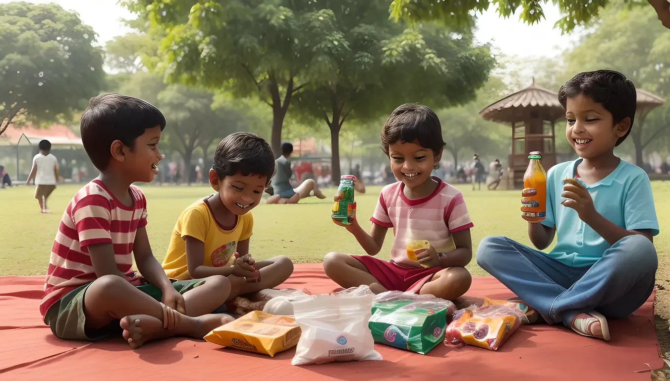 Children Enjoying Murukku Snacks in Park