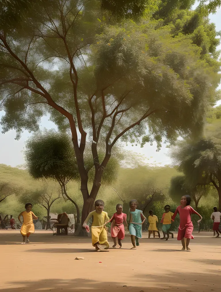 Children Playing Under Karadi Tree's Shade