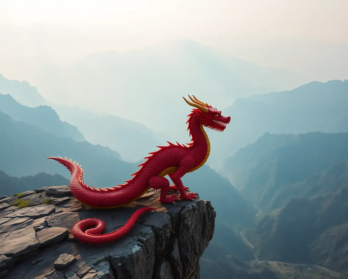 Chinese Dragon Overlooks Breathtaking Landscape 4K