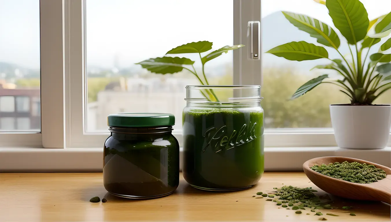 Chlorella Plant in Glass Jar with Pebbles