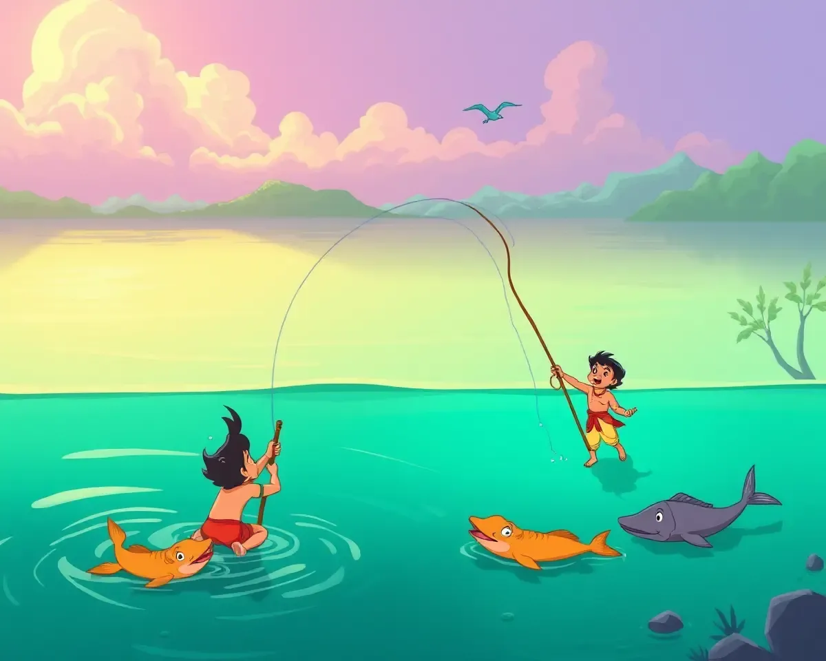 Chota Bheem and Friends Catch Giant Fish in River