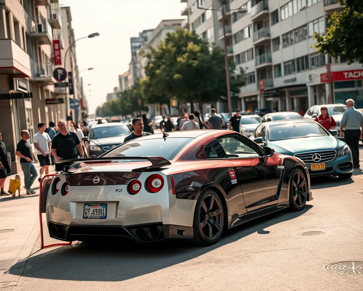 City Street Nissan Skyline GTR R34 Crowded Scene