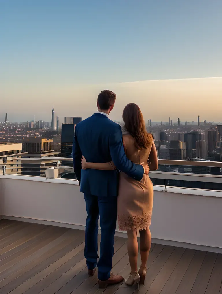 Cityscape Background with Romantic Husband and Wife