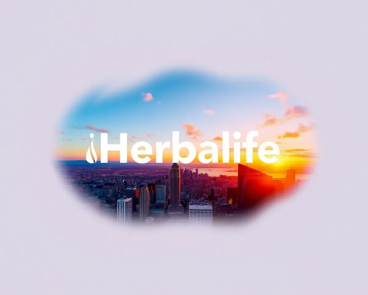 Cityscape Design with Herbalife Logo and Bold Font