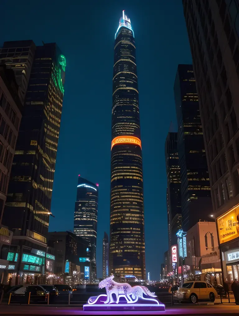 Cityscape Reflected in Mythical Sea Creature Stone