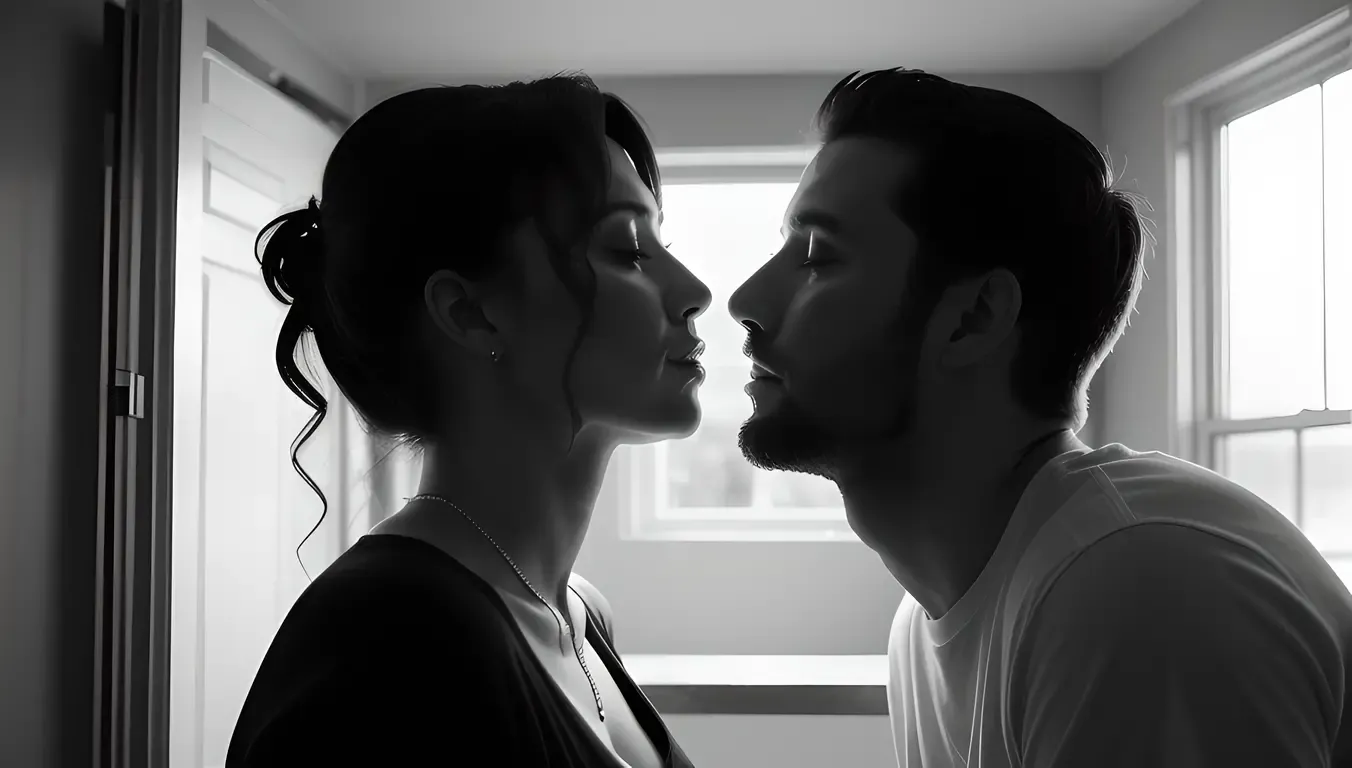 Classic Timeless Black and White Couple's Kiss