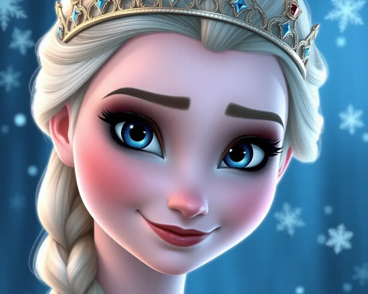 Close-Up Portrait of Elsa Frozen's Snow Queen with Frosty Background