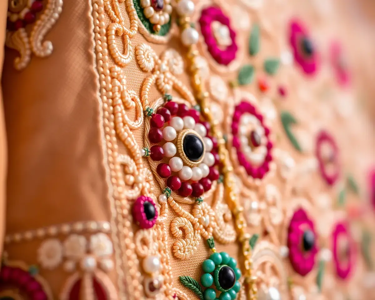 Close-Up Shot of Khakhra's Intricate Embroidery and Beading