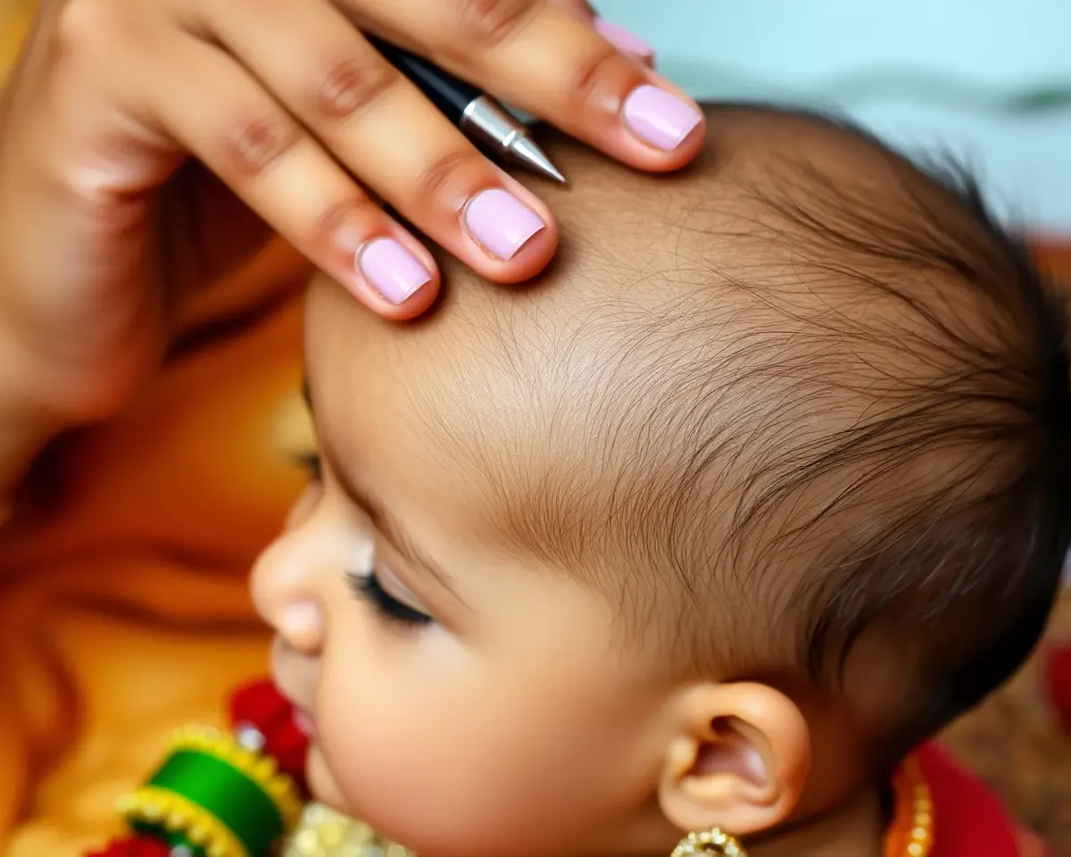 Close-Up of Baby's Head Shaving During Mundan Sanskar