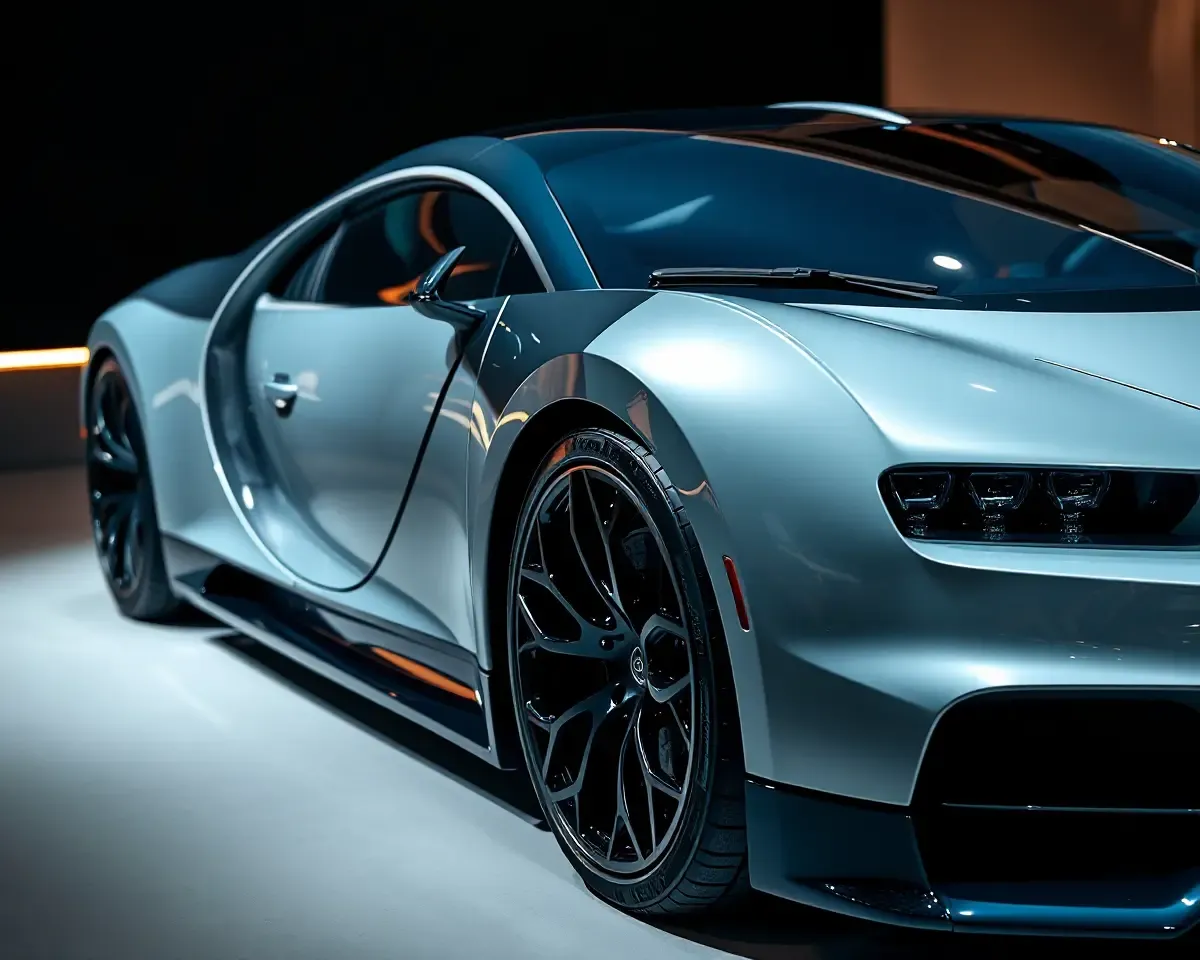 Close-Up of Bugatti Chiron's Sleek Aerodynamic Design