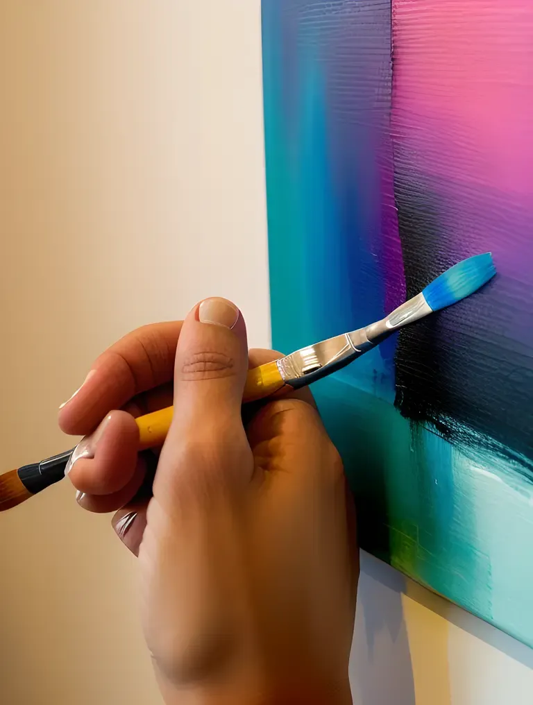 Close-Up of Ritika Holding Paintbrush and Canvas