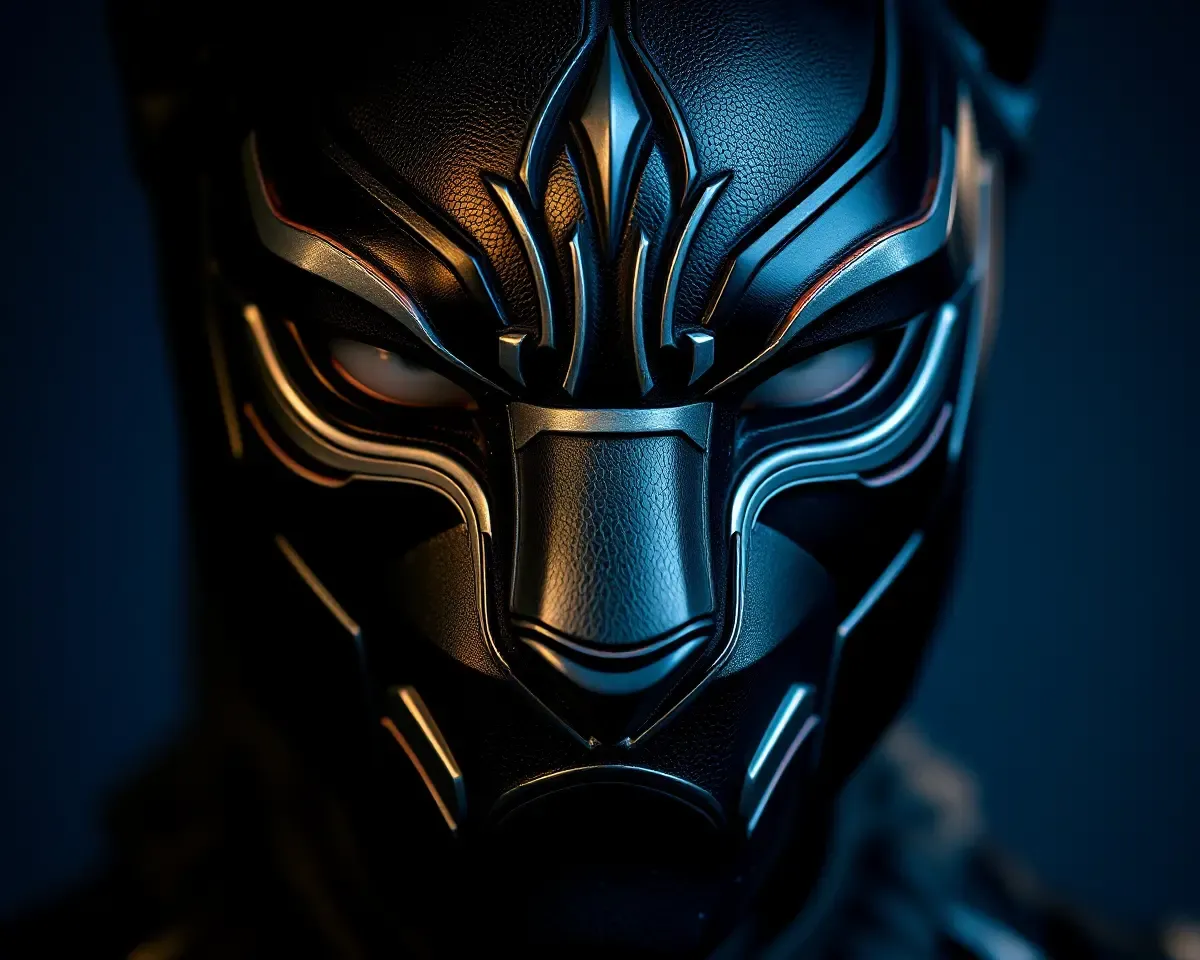 Close-up of Black Panther's Intricately Detailed Mask