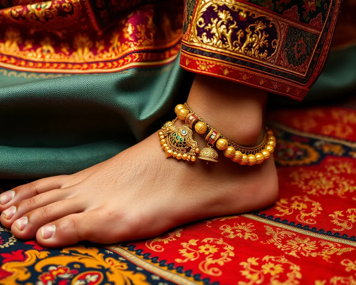 Close-up of Ghungroo Adorned Ankle with Intricate Patterns