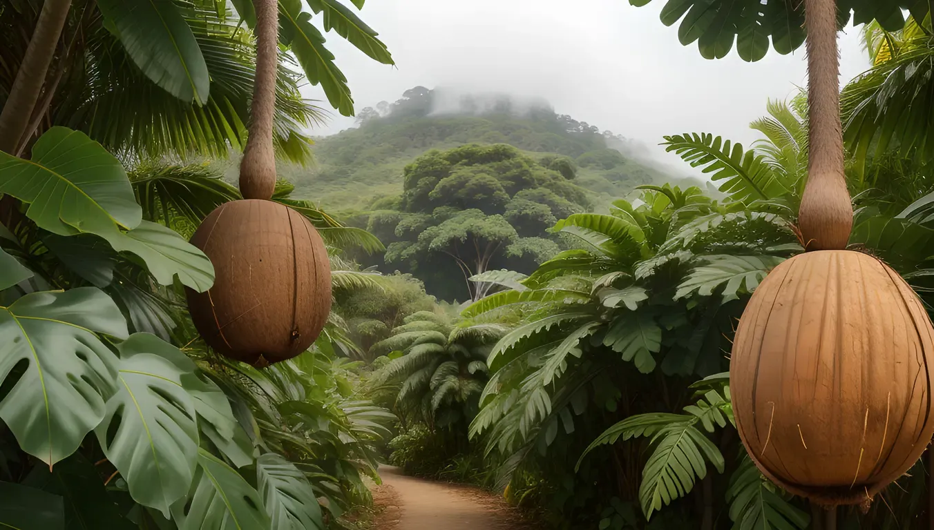 Coconut Tree with Ripe Coconuts in Jungle