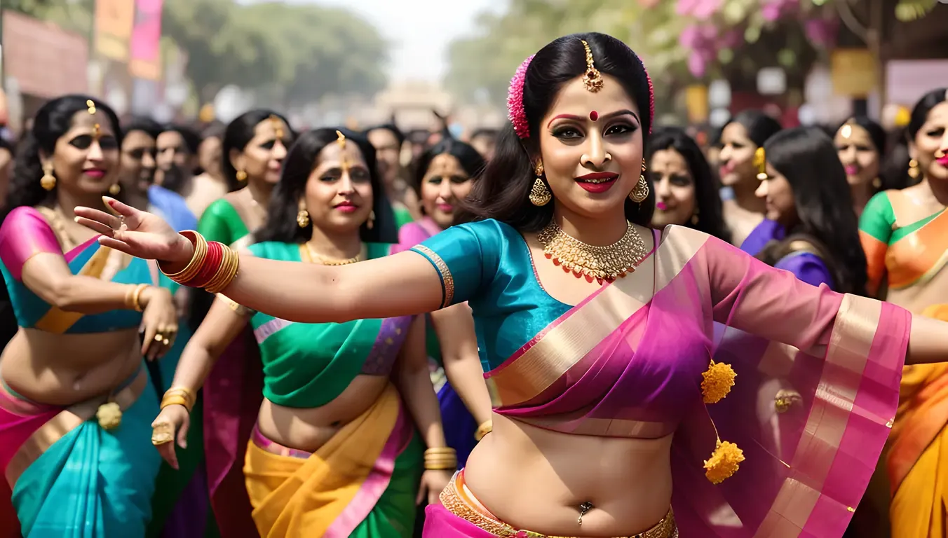 Colorful Beauty Aunty Dancing in Traditional Style
