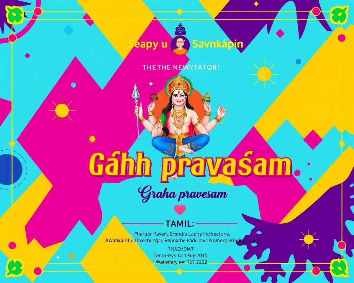 Colorful Hindu God or Goddess in Bold Graha Pravesam Invitation Design